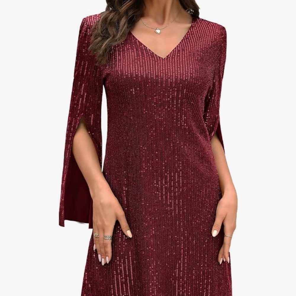 COOAN Chic Long Sleeve Burgundy Dress 2XL